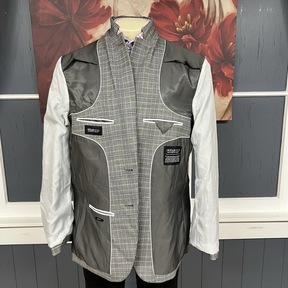 Kenneth Cole Blazer Sport Coat Mens 46L Long Slim Fit Wool Blend Stretch Gray - Picture 11 of 12